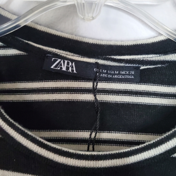 Zara Black and White Stripe Long Sleeve Blouse - Picture 3 of 7